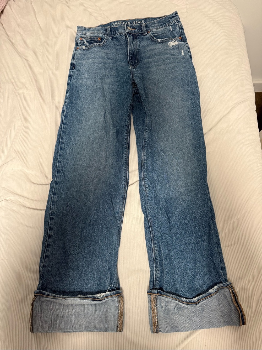 American Eagle Outfitters Medium Blue Wide-Leg Cuffed Jeans